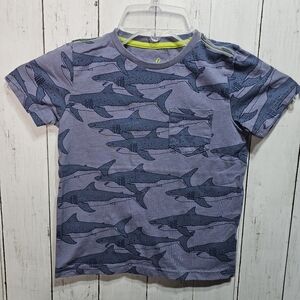 Mini Boden Boy's Blue Shark Print Pocket Cotton S/S T-Shirt Size 4-5Y 110cm.